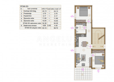 3-locale, Appartamento, 54m², 1 Piano
