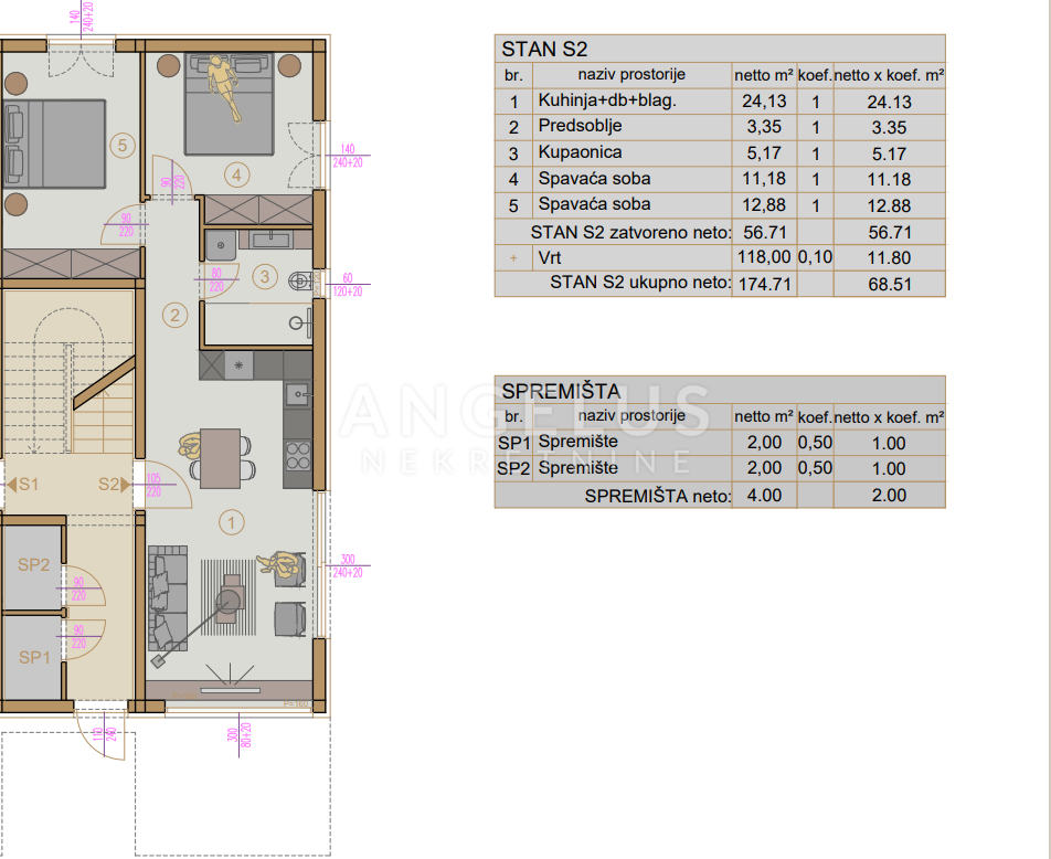 3 rooms, Apartment, 57m², 1 Floor