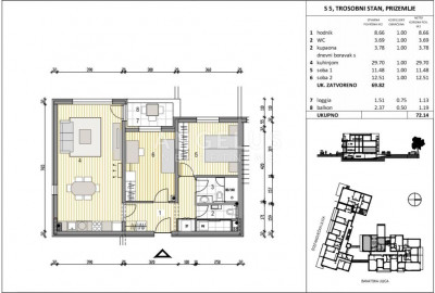 3 rooms, Apartment, 74m², 1 Floor