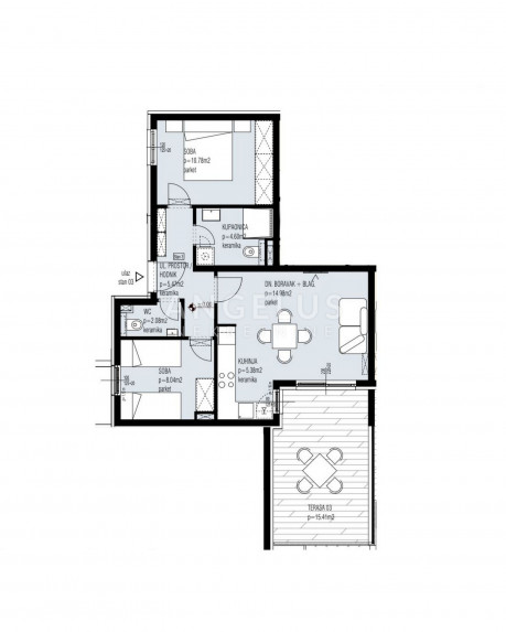 3-Zi., Wohnung, 59m², 1 Etage