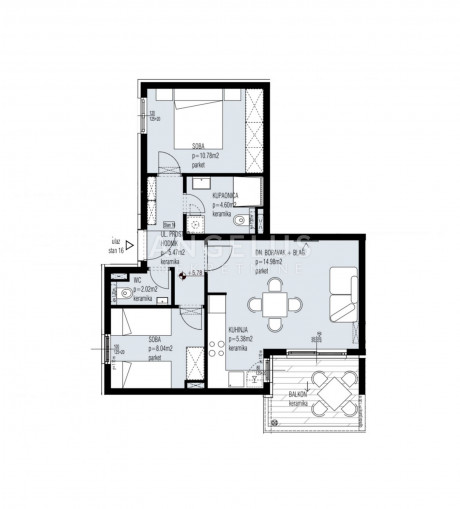 3 rooms, Apartment, 55m², 2 Floor