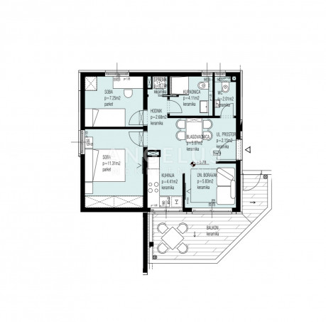 3 rooms, Apartment, 52m², 3 Floor