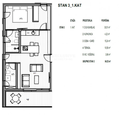 2-locale, Appartamento, 65m², 1 Piano