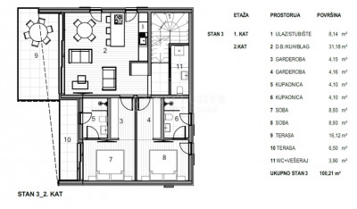 3-locale, Appartamento, 100m², 2 Piano