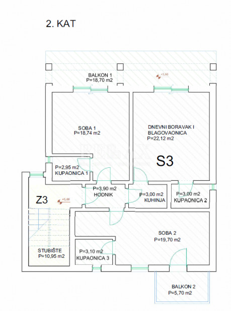 3-Zi., Wohnung, 77m², 2 Etage