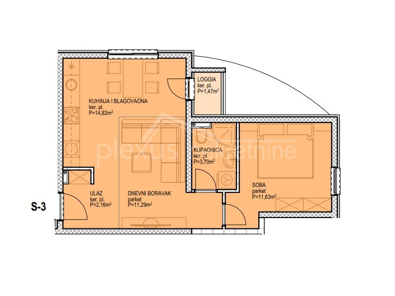 1-locale, Appartamento, 52m², 1 Piano