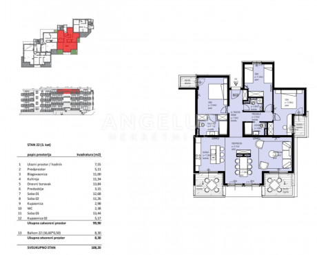 4-locale, Appartamento, 108m², 3 Piano