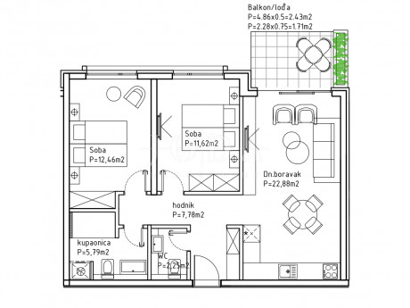 3-Zi., Wohnung, 67m², 3 Etage