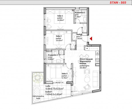 4-locale, Appartamento, 87m², 1 Piano