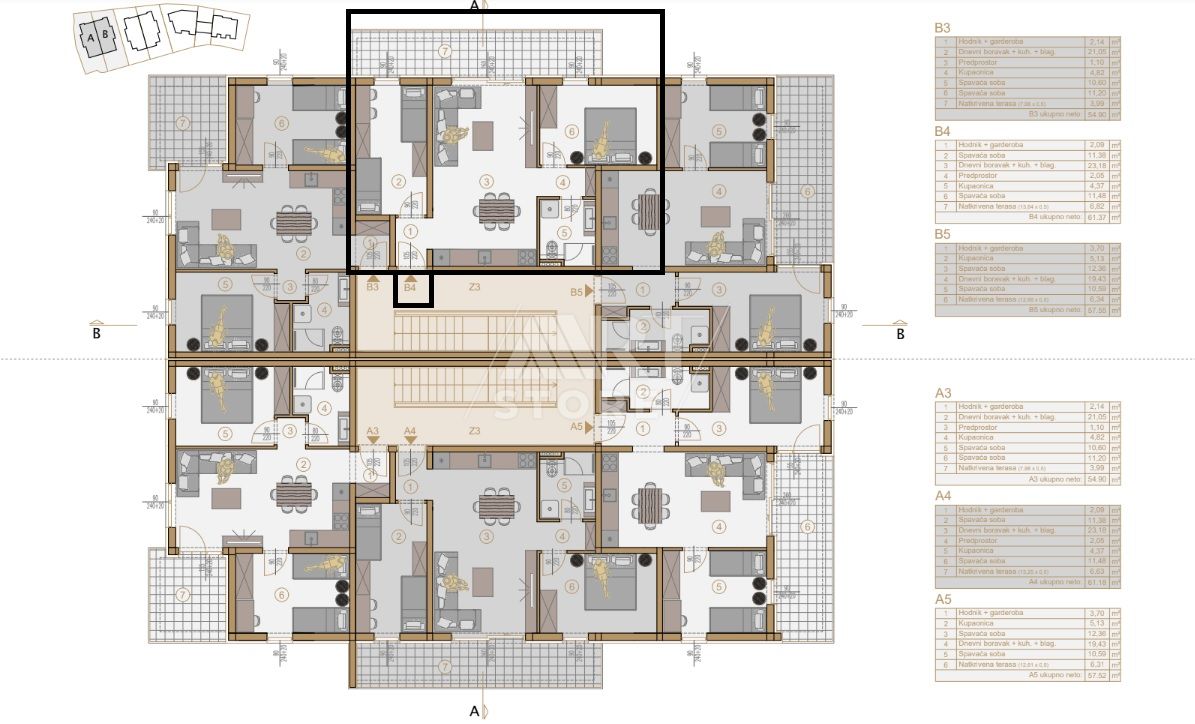 3 rooms, Apartment, 61m², 1 Floor