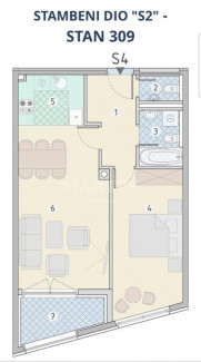2 rooms, Apartment, 53m², 3 Floor